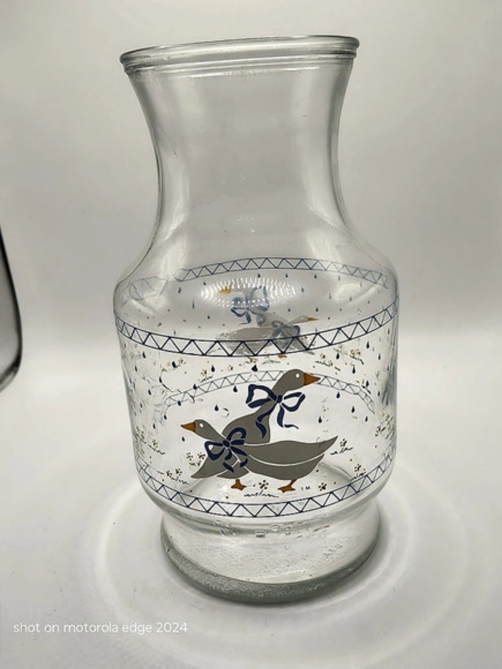 Vintage 1987 Anchor Hocking Farm Country Juice Carafe, Geese Glass Pitcher 80s